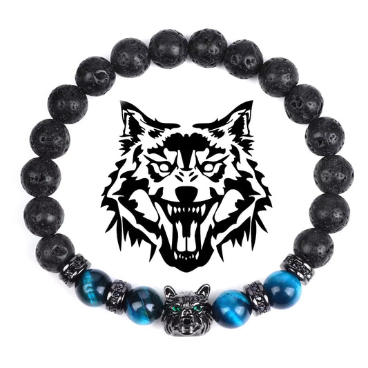 Embrace Your Spirit with the Wolf Charm Natural Stone Beaded Bracelet - Fashionable & Unisex Jewelry for Every Occasion