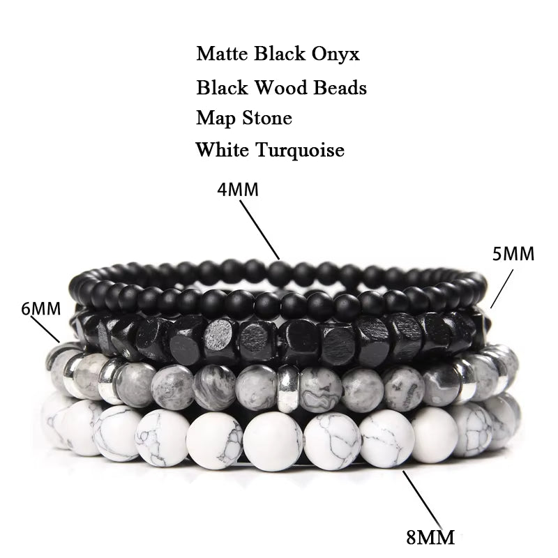Elevate Your Style with Our Multi-Layer Natural Stone Bracelets – Black Lava Rock, Hematite, Onyx & Wood Beads Bracelet Set for Men