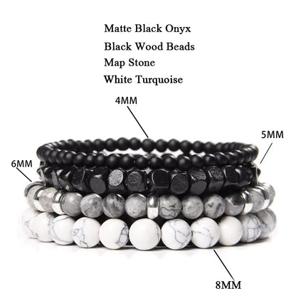 Stylish Multi-Layer Natural Stone Bracelet Set for Men and Women - Featuring Black Lava Rock, Hematite, Onyx, and Leather Accents