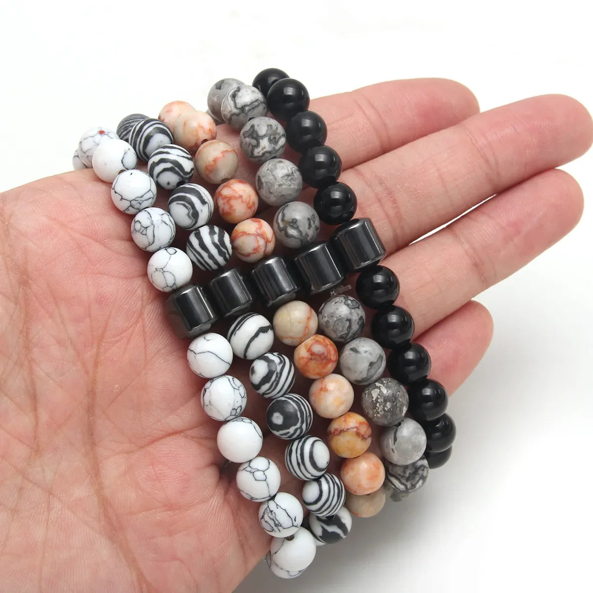 Chic Unisex Color Block Natural Stone Beaded Bracelet for Everyday Style