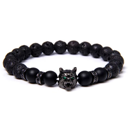 Embrace Your Spirit with the Wolf Charm Natural Stone Beaded Bracelet - Fashionable & Unisex Jewelry for Every Occasion