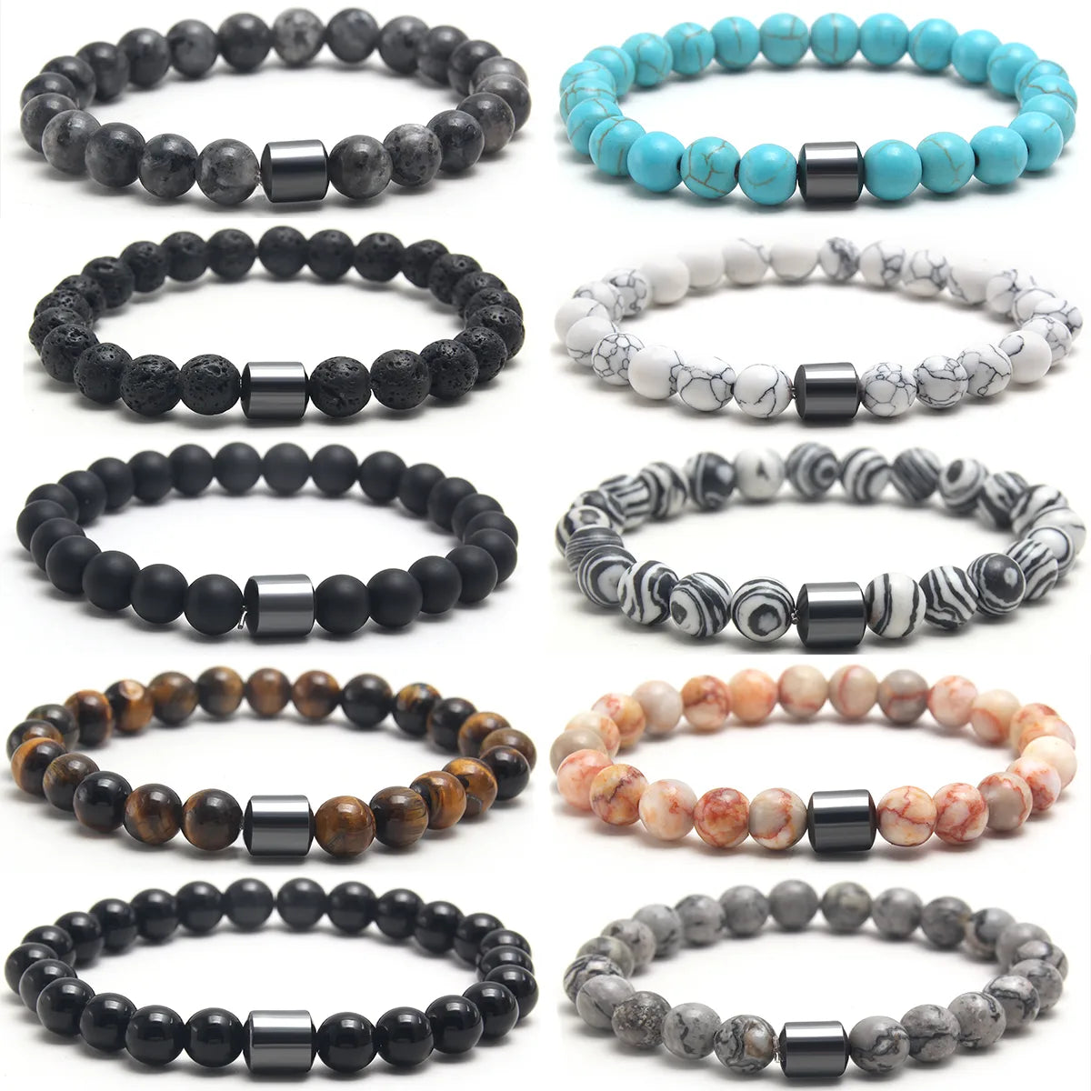 Elevate Your Everyday Look with Our Color Block Natural Stone Beaded Unisex Bracelets