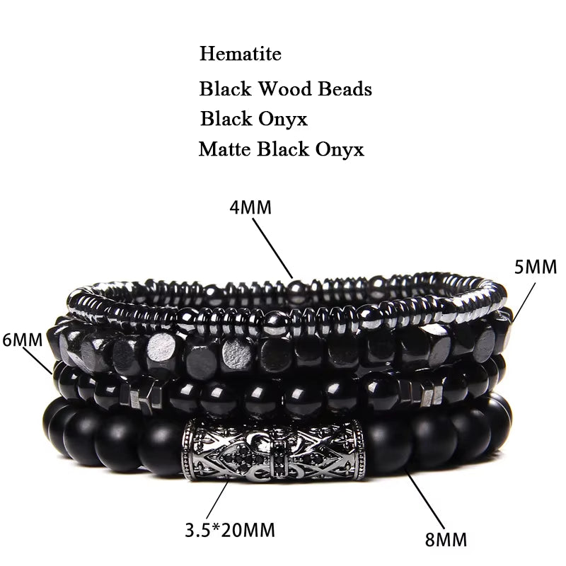 Elevate Your Style with Our Multi-Layer Natural Stone Bracelets – Black Lava Rock, Hematite, Onyx & Wood Beads Bracelet Set for Men