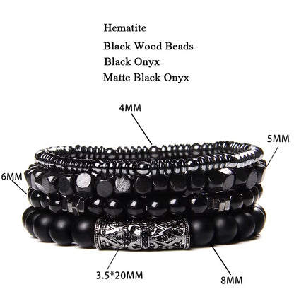 Elevate Your Style with Our Multi-Layer Natural Stone Bracelet Set - Black Lava Rock, Hematite, Onyx & Wood Beads for Men and Women