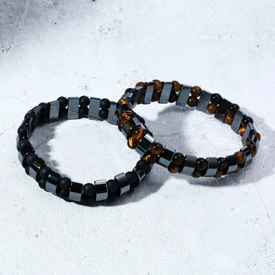 Transform Your Look with Our Stunning Double Hematite and Tiger's Eye Bracelets - Unisex Natural Stone Accessories for Every Occasion