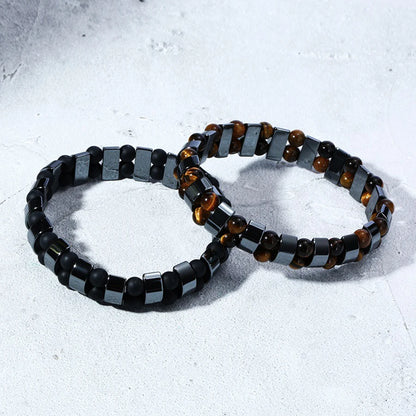 Transform Your Look with Our Stunning Double Hematite and Tiger's Eye Bracelets - Unisex Natural Stone Accessories for Every Occasion
