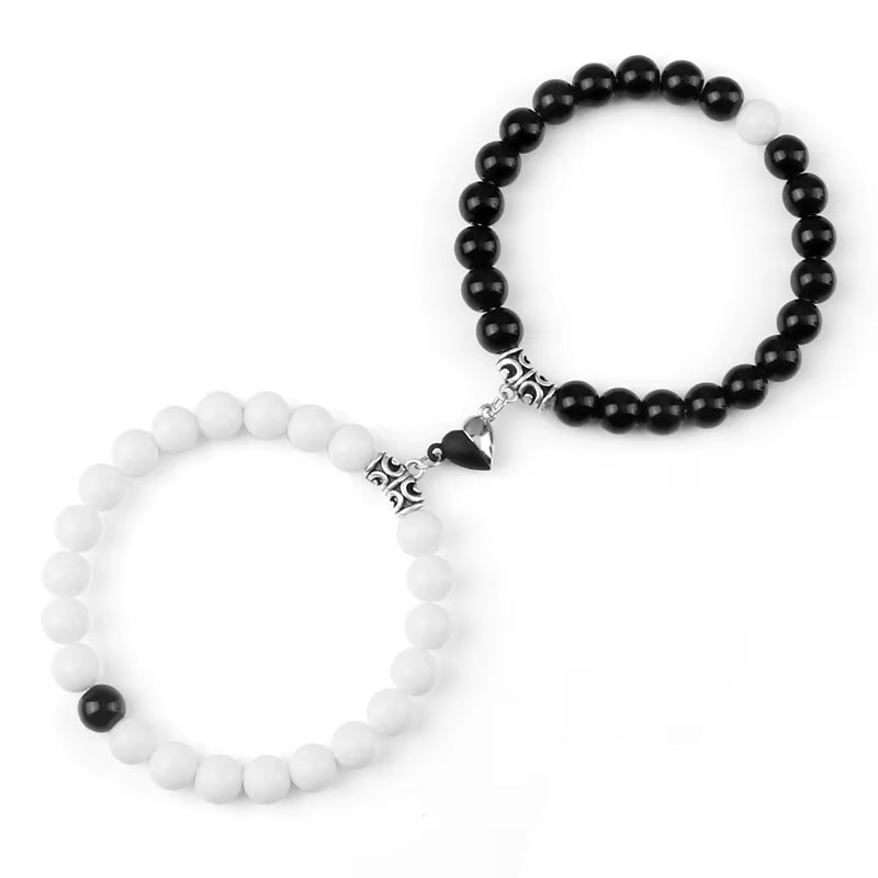 Charming 2Pcs Natural Stone Heart Bead Bracelets for Couples - Perfect Gift for Love and Friendship