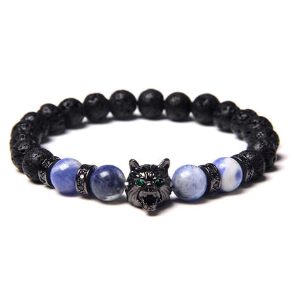Wolf Charm  - Brave Tiger Eye & Black Lava Beads 