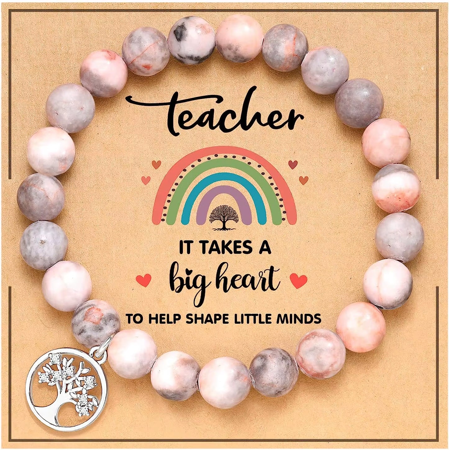 Natural Stone Teacher Bracelet Gifts for Women,Thank You Gifts for Teacher Meaningful Gifts for Women with Gift Message Card