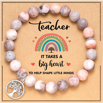 Natural Stone Teacher Bracelet Gifts for Women,Thank You Gifts for Teacher Meaningful Gifts for Women with Gift Message Card