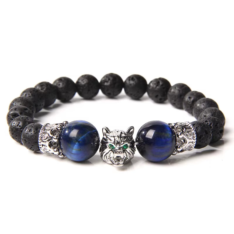 Embrace Your Spirit with the Wolf Charm Natural Stone Beaded Bracelet - Fashionable & Unisex Jewelry for Every Occasion