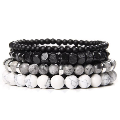 Elevate Your Style with Our Men's Multi-Layer Natural Stone Bracelet Set - Featuring Black Lava Rock, Hematite, Onyx, and Stylish Leather Wristbands