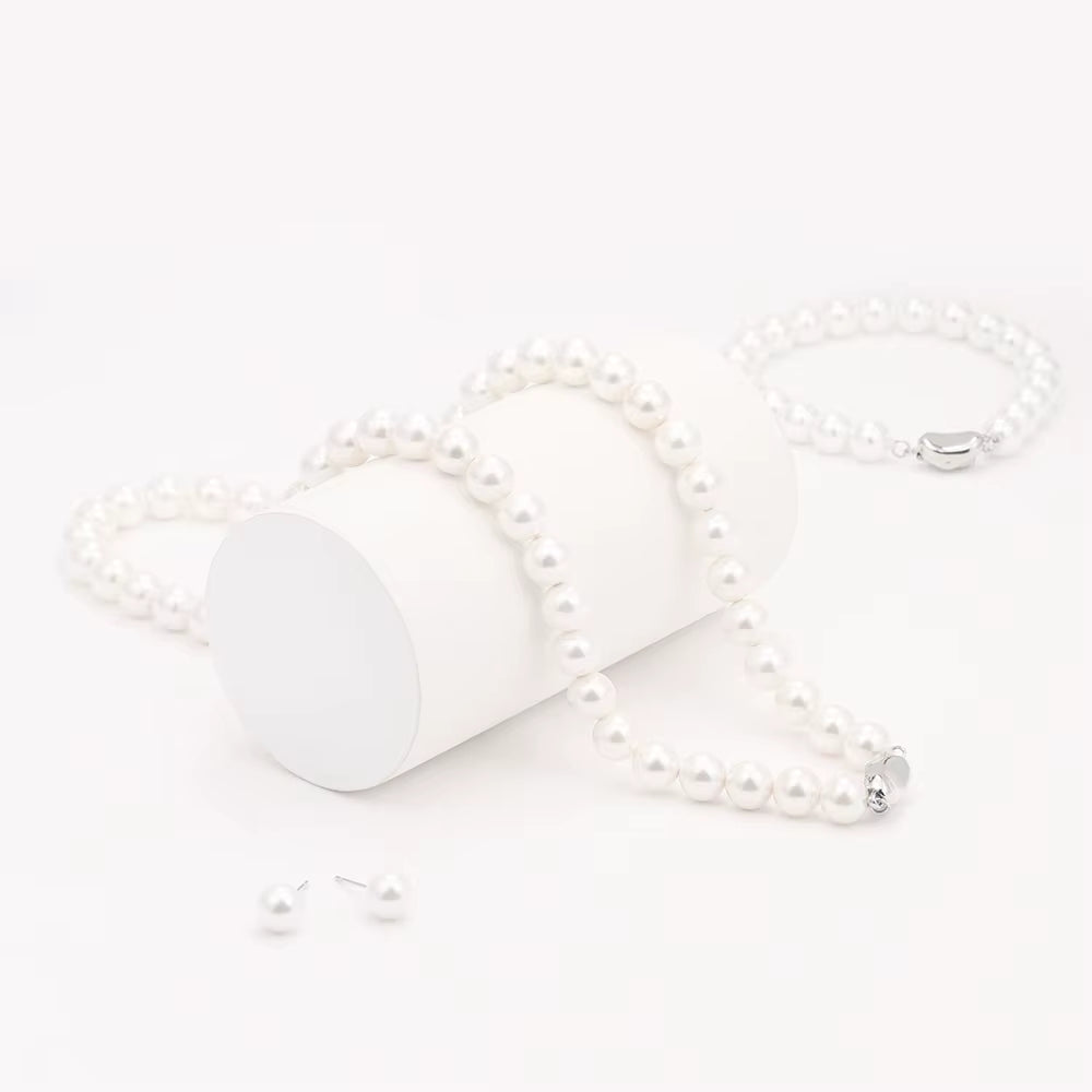 Elegant 4-Piece Women's Pearl Jewelry Set - Necklace, Earrings, and Bracelet for Timeless Style
