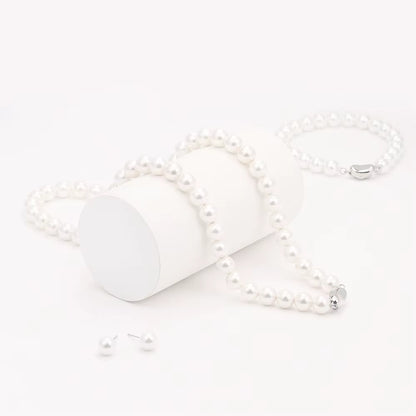 Elegant 4-Piece Women's Pearl Jewelry Set - Necklace, Earrings, and Bracelet for Timeless Style