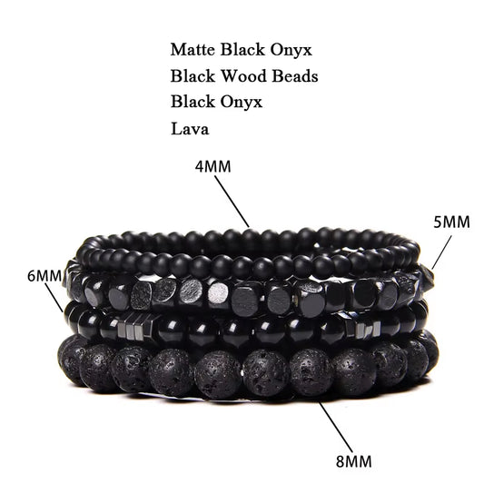 Elevate Your Style with Our Men's Multi-Layer Natural Stone Bracelet Set - Featuring Black Lava Rock, Hematite, Onyx, and Stylish Leather Wristbands