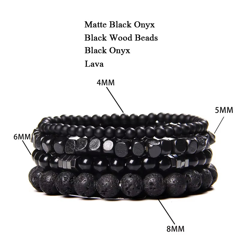 Elevate Your Style with Our Multi-Layer Natural Stone Bracelet Set - Featuring Black Lava Rock, Hematite, Onyx, and Wood Beads for Men and Women