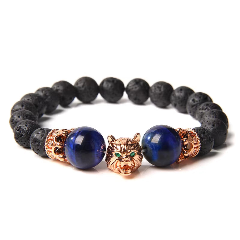 Embrace Your Spirit with the Wolf Charm Natural Stone Beaded Bracelet - Fashionable & Unisex Jewelry for Every Occasion