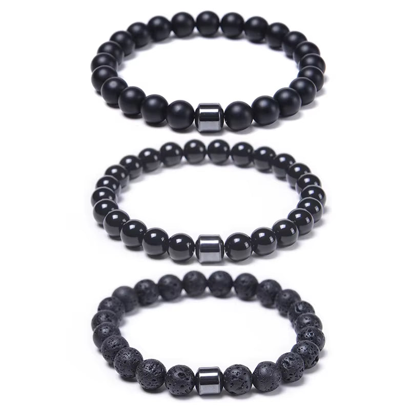 Natural Obsidian Stone Bracelet Magnetic Anxiety Relief Healthy Women Men Smoking Cessation Weight Loss Black Beads Bracelets