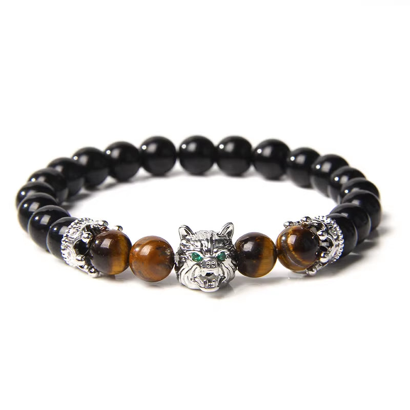 Embrace Your Spirit with the Wolf Charm Natural Stone Beaded Bracelet - Fashionable & Unisex Jewelry for Every Occasion