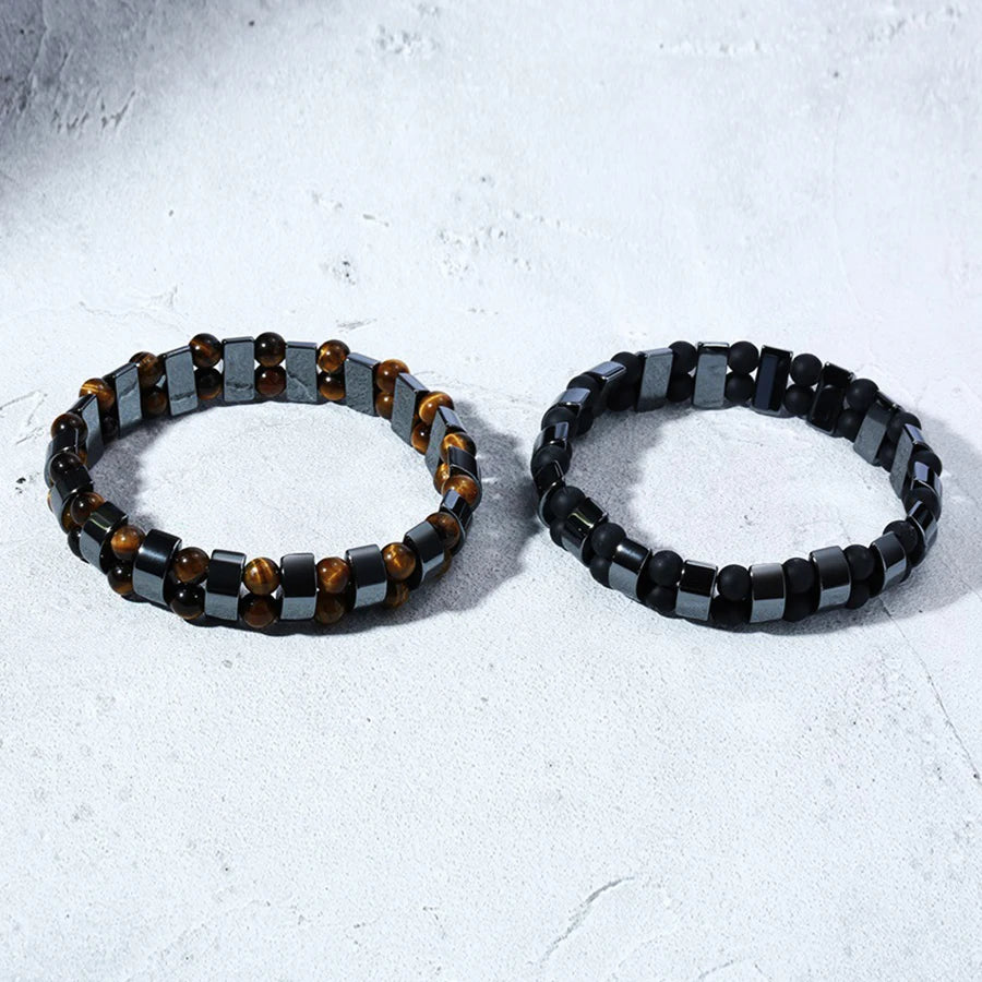 Transform Your Look with Our Stunning Double Hematite and Tiger's Eye Bracelets - Unisex Natural Stone Accessories for Every Occasion
