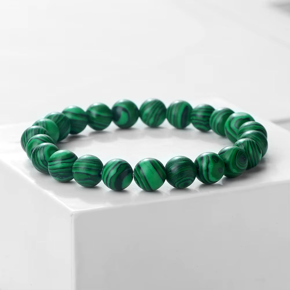 Stunning Blue Malachite Natural Stone Bracelet for Men and Women - Chakra Prayer Mala Beads for Yoga and Meditation