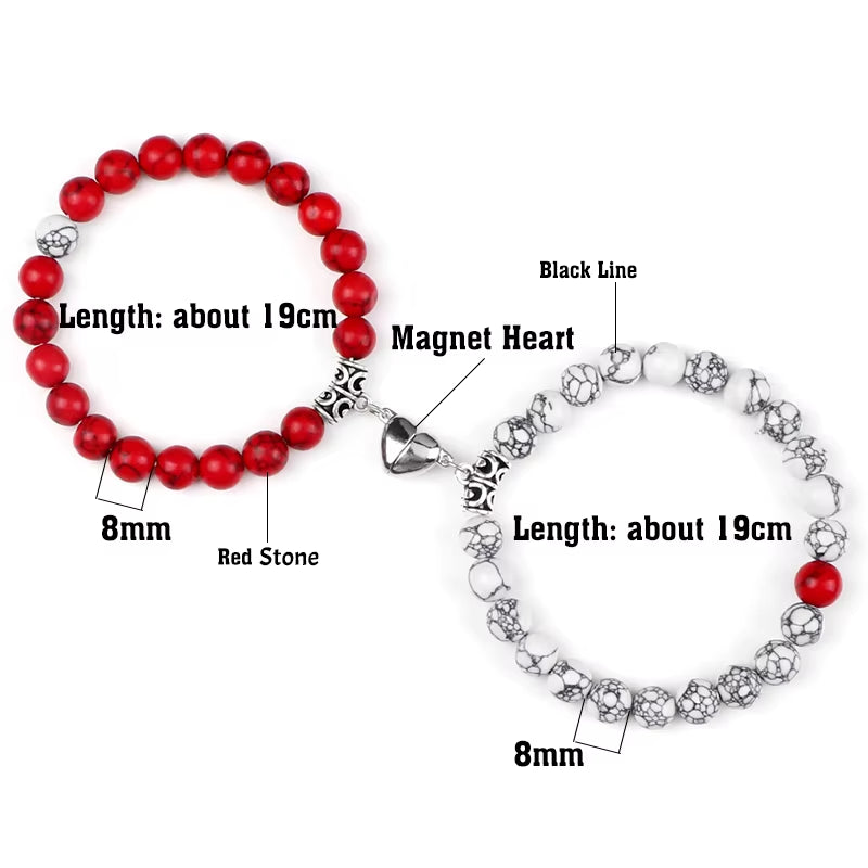 Unite Your Love with Our Hot Sale 2Pcs/Set Natural Stone Heart Magnet Couple Bracelets - Perfect Fashion Jewelry Gift for Lovers!