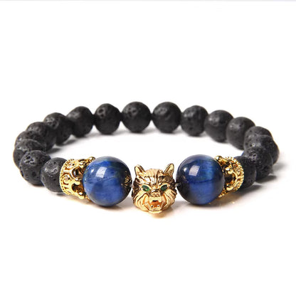 Embrace Your Spirit with the Wolf Charm Natural Stone Beaded Bracelet - Fashionable & Unisex Jewelry for Every Occasion