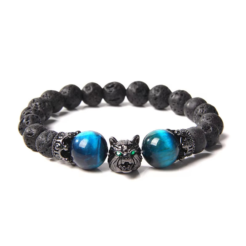 Embrace Your Spirit with the Wolf Charm Natural Stone Beaded Bracelet - Fashionable & Unisex Jewelry for Every Occasion