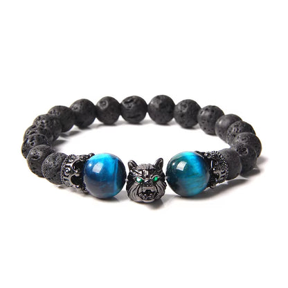 Embrace Your Spirit with the Wolf Charm Natural Stone Beaded Bracelet - Fashionable & Unisex Jewelry for Every Occasion