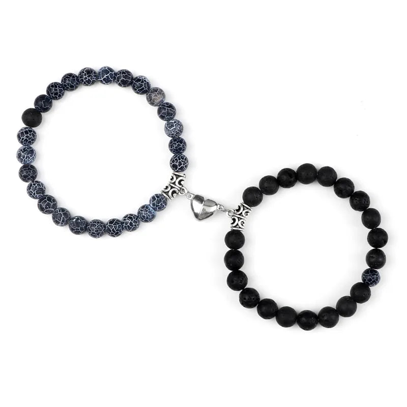 Unite Your Love with Our Hot Sale 2Pcs/Set Natural Stone Heart Magnet Couple Bracelets - Perfect Fashion Jewelry Gift for Lovers!