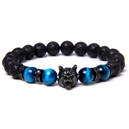 Embrace Your Spirit with the Wolf Charm Natural Stone Beaded Bracelet - Fashionable & Unisex Jewelry for Every Occasion