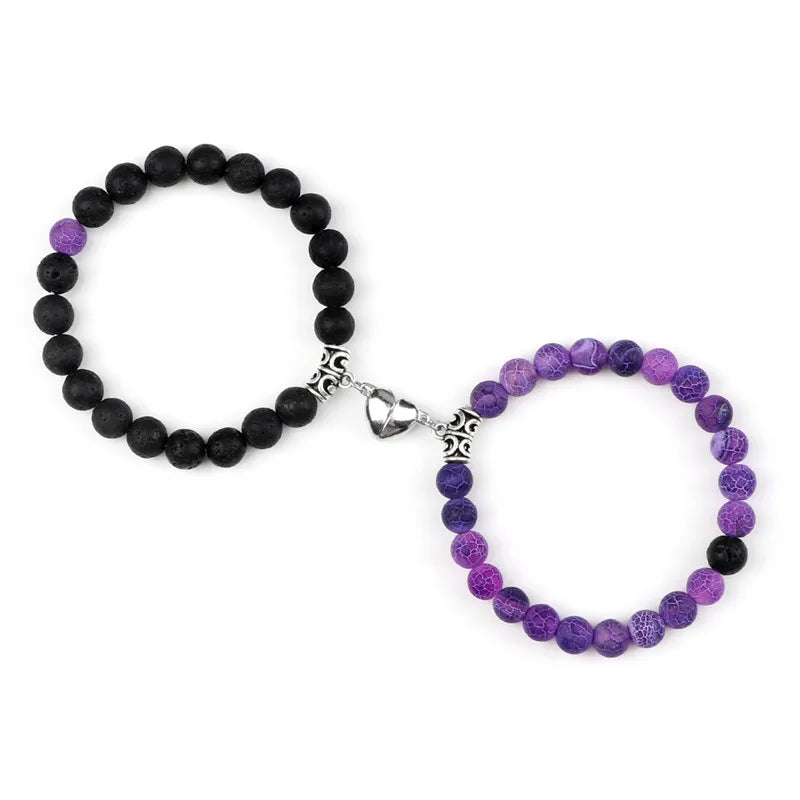Charming 2Pcs Natural Stone Heart Bead Bracelets for Couples - Perfect Gift for Love and Friendship