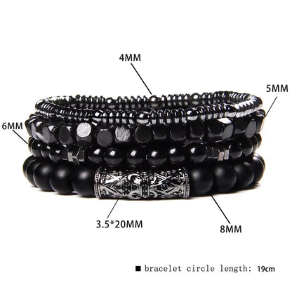 Elevate Your Style with Our Men's Multi-Layer Natural Stone Bracelet Set Featuring Black Lava Rock, Hematite, Onyx, and Wood Beads - Perfect Leather Wristbands for Any Occasion!
