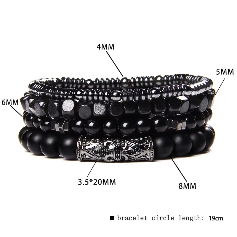 Stylish Multi-Layer Natural Stone Bracelet Set for Men - Black Lava Rock, Hematite, Onyx & Wood Beads - Perfect for Any Occasion!