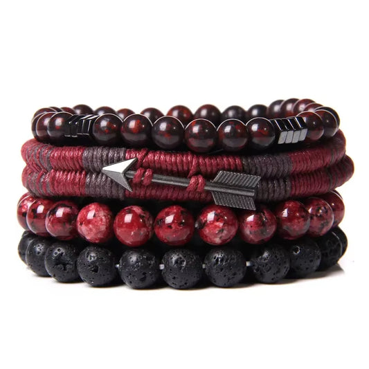 Elevate Your Style with Our Multi-Layer Natural Stone Bracelet Set - Black Lava Rock, Hematite, Onyx & Wood Beads for Men and Women