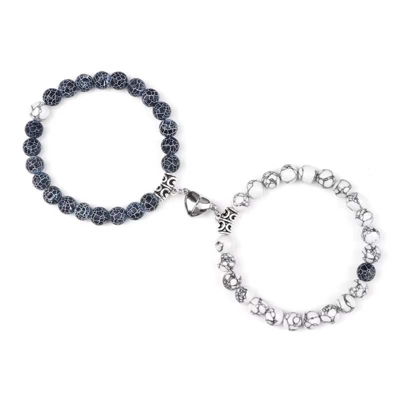 Unite Your Love with Our Hot Sale 2Pcs/Set Natural Stone Heart Magnet Couple Bracelets - Perfect Fashion Jewelry Gift for Lovers!