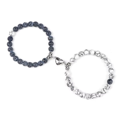 Unite Your Love with Our Hot Sale 2Pcs/Set Natural Stone Heart Magnet Couple Bracelets - Perfect Fashion Jewelry Gift for Lovers!