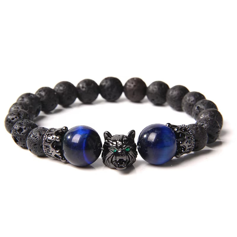Embrace Your Spirit with the Wolf Charm Natural Stone Beaded Bracelet - Fashionable & Unisex Jewelry for Every Occasion
