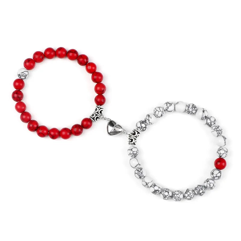 Unite Your Love with Our Hot Sale 2Pcs/Set Natural Stone Heart Magnet Couple Bracelets - Perfect Fashion Jewelry Gift for Lovers!