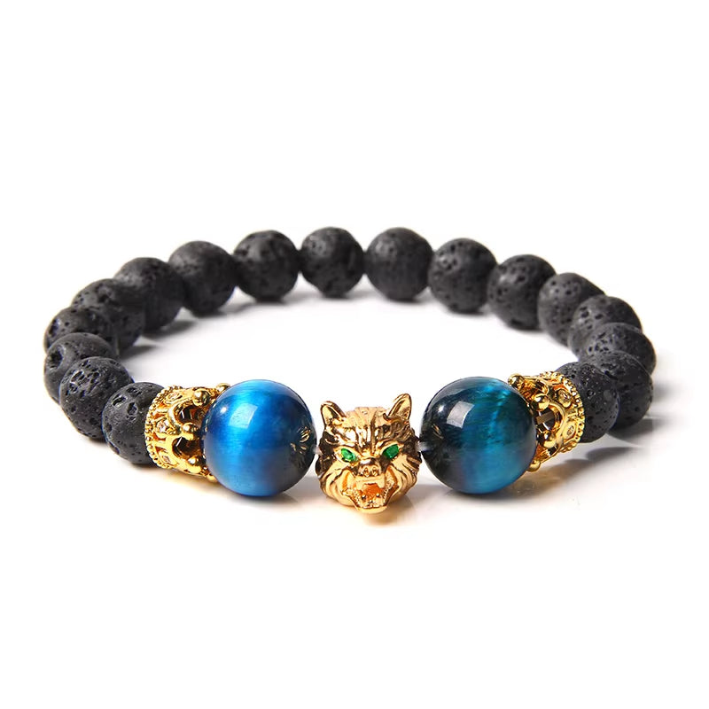 Embrace Your Spirit with the Wolf Charm Natural Stone Beaded Bracelet - Fashionable & Unisex Jewelry for Every Occasion