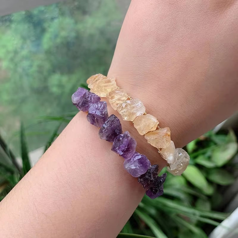 Amethyst, Citrine, and Quartz Crystals Healing Rock Cuff Bracelet - Lapis Lazuli