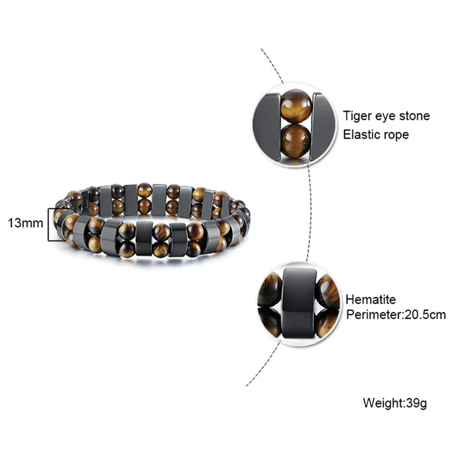Transform Your Look with Our Stunning Double Hematite and Tiger's Eye Bracelets - Unisex Natural Stone Accessories for Every Occasion
