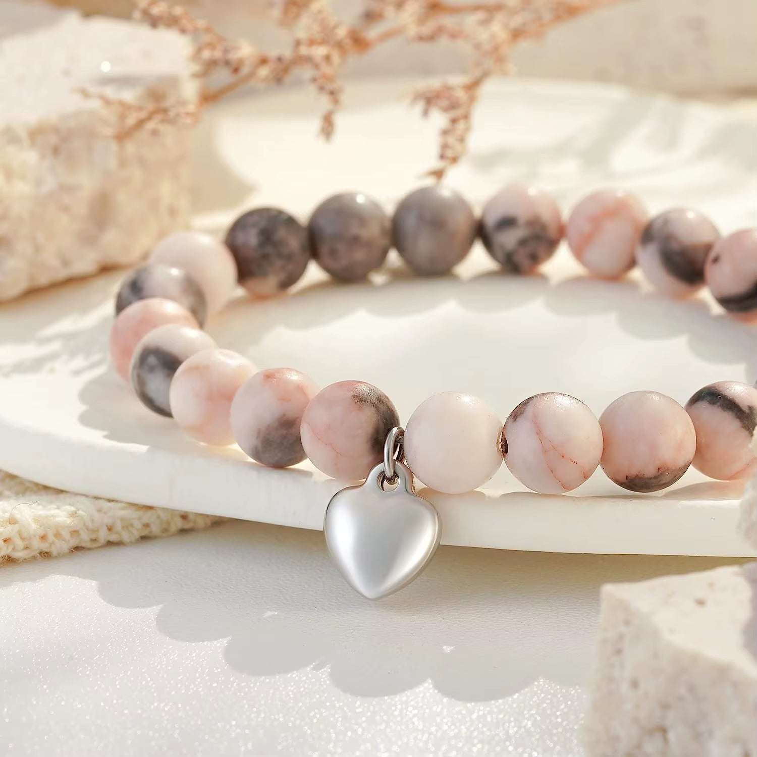 Natural Stone Heart Bracele for Sister Suitable as a Gifts on Birthday Graduation Mothers Day Christmas Valentines Day