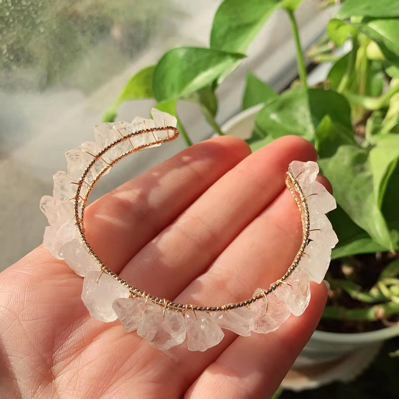 Amethyst, Citrine, and Quartz Crystals Healing Rock Cuff Bracelet - Smoky Quartz