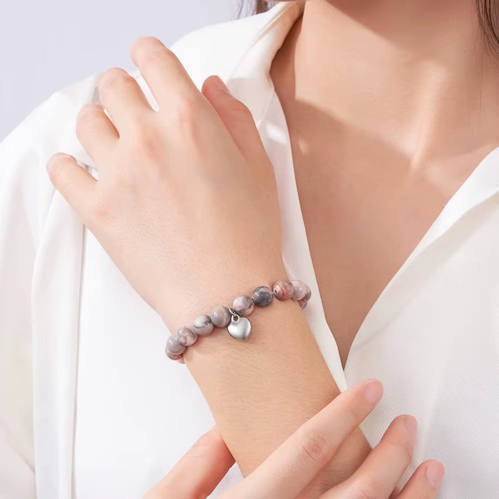 8Mm Pink Zebra Beads Bracelets with Card Matte Natural Stone Purple Agate Crystal for Women Men Yoga Meditation Jewelry Gift