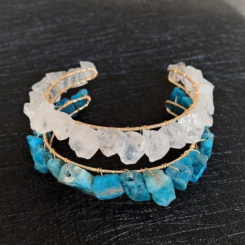 Amethyst, Citrine, and Quartz Crystals Healing Rock Cuff Bracelet - Smoky Quartz