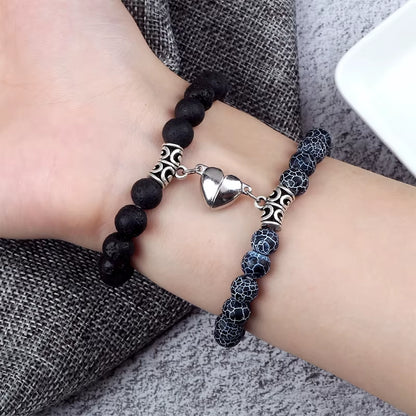 Charming 2Pcs Natural Stone Heart Bead Bracelets for Couples - Perfect Gift for Love and Friendship