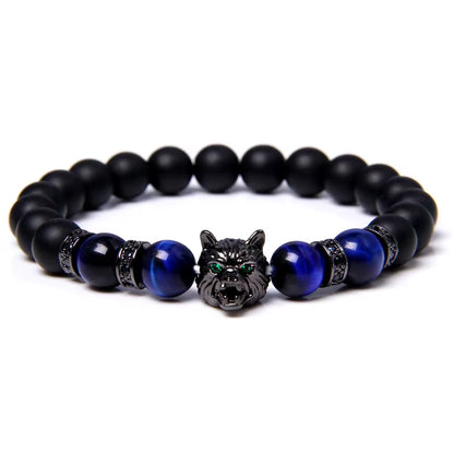 Embrace Your Spirit with the Wolf Charm Natural Stone Beaded Bracelet - Fashionable & Unisex Jewelry for Every Occasion