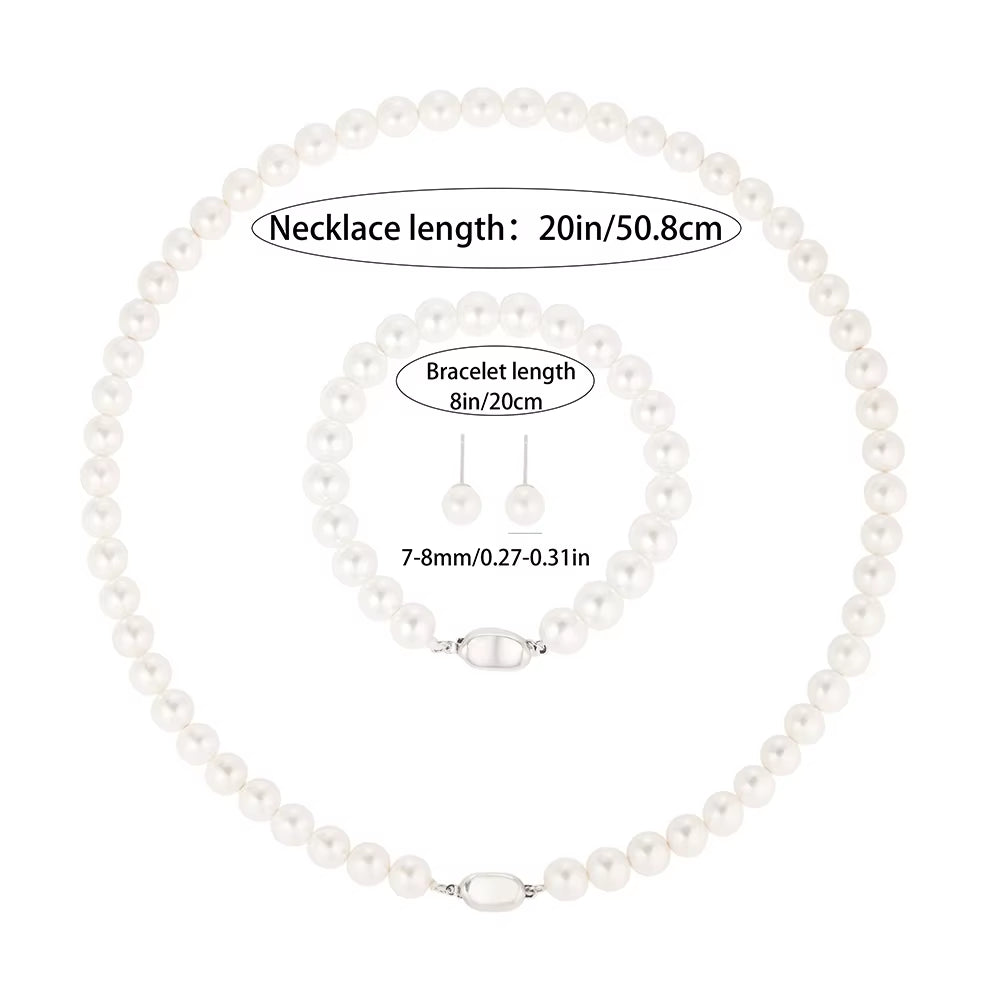 Elegant 4-Piece Women's Pearl Jewelry Set - Necklace, Earrings, and Bracelet for Timeless Style
