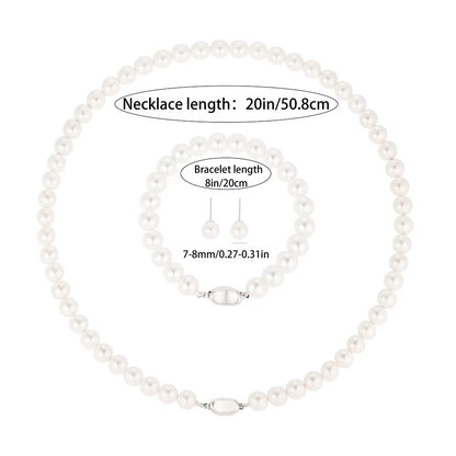 Elegant 4-Piece Women's Pearl Jewelry Set - Necklace, Earrings, and Bracelet for Timeless Style